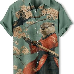 Japanese Art Style Men's Otter Hawaiian Shirt