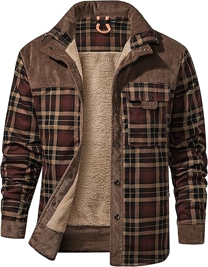 Men’s Sherpa Lined Plaid Flannel Jacket