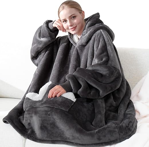 Oversized Sherpa Fleece Sweatshirt Blanket with Giant Hood