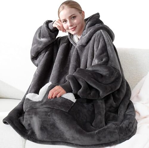 Oversized Sherpa Fleece Sweatshirt Blanket with Giant Hood