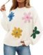 Women’s Long Puff Sleeve Flower Sweater